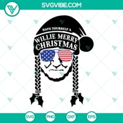 Willie Nelson Christmas themed SVG design for crafting with Cricut, available in PNG, EPS, and DXF formats.