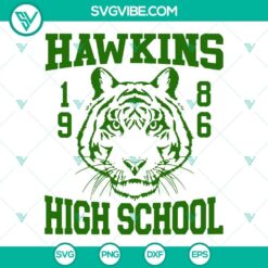 Hawkins High School 1986 Tigers SVG files for Stranger Things 4, featuring retro design elements and vintage sports aesthetic. Great for print or web use.