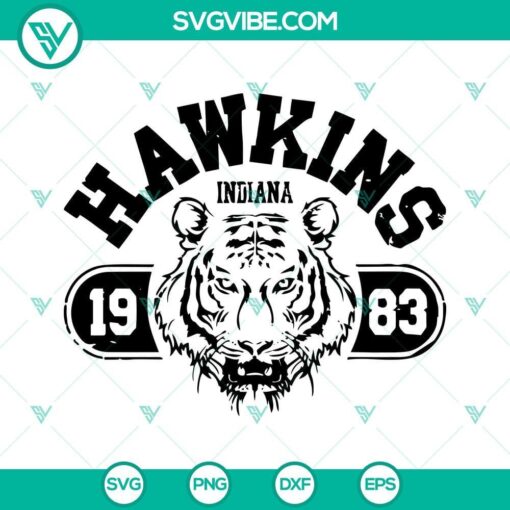 Hawkins Indiana 1983 SVG Download featuring Hawkins Tigers from Stranger Things series. Perfect for fans of the show.