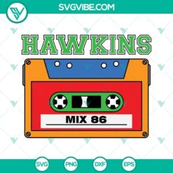 Hawkins Mix 86 SVG file featuring Hawkins High School and Stranger Things themed images for download.