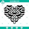 Heart Bats SVG Files for Halloween, Spooky Bats Clipart with intricate designs, ideal for crafting.