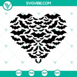 Heart Bats SVG Files for Halloween, Spooky Bats Clipart with intricate designs, ideal for crafting.