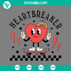 Heart Breaker SVG design with heart skateboard graphic for download in PNG, EPS, and DXF file formats. Ideal for crafting projects.