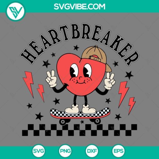 Heart Breaker SVG design with heart skateboard graphic for download in PNG, EPS, and DXF file formats. Ideal for crafting projects.