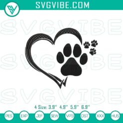 Heart Dog Paw Embroidery File, Pet Lover Embroidery Design
