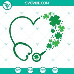 Heart stethoscope and shamrock clover SVG file download for St. Patrick's Day celebration.