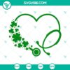 Heart stethoscope and shamrocks SVG images for lucky nurse, St. Patrick’s Day design. Ideal for crafting projects.