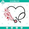 Heart stethoscope SVG image for nurses with Valentine theme. Cute and festive nurse SVG file and PNG for Valentine's Day projects.