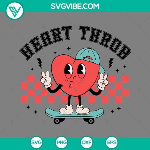 Heart Throb and Skateboard SVG design with PNG EPS DXF files, ideal for crafting projects.