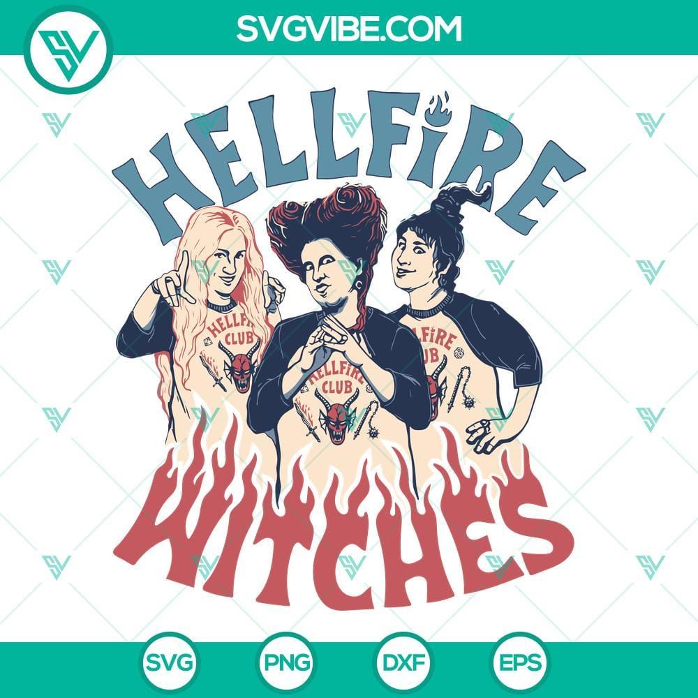 Hellfire Witches SVG, Hellfire Club Hocus Pocus SVG PNG DXF EPS Cricut Hellfire Witches SVG images with Hocus Pocus theme, suitable for crafting projects. Includes PNG, DXF, EPS files for download.
