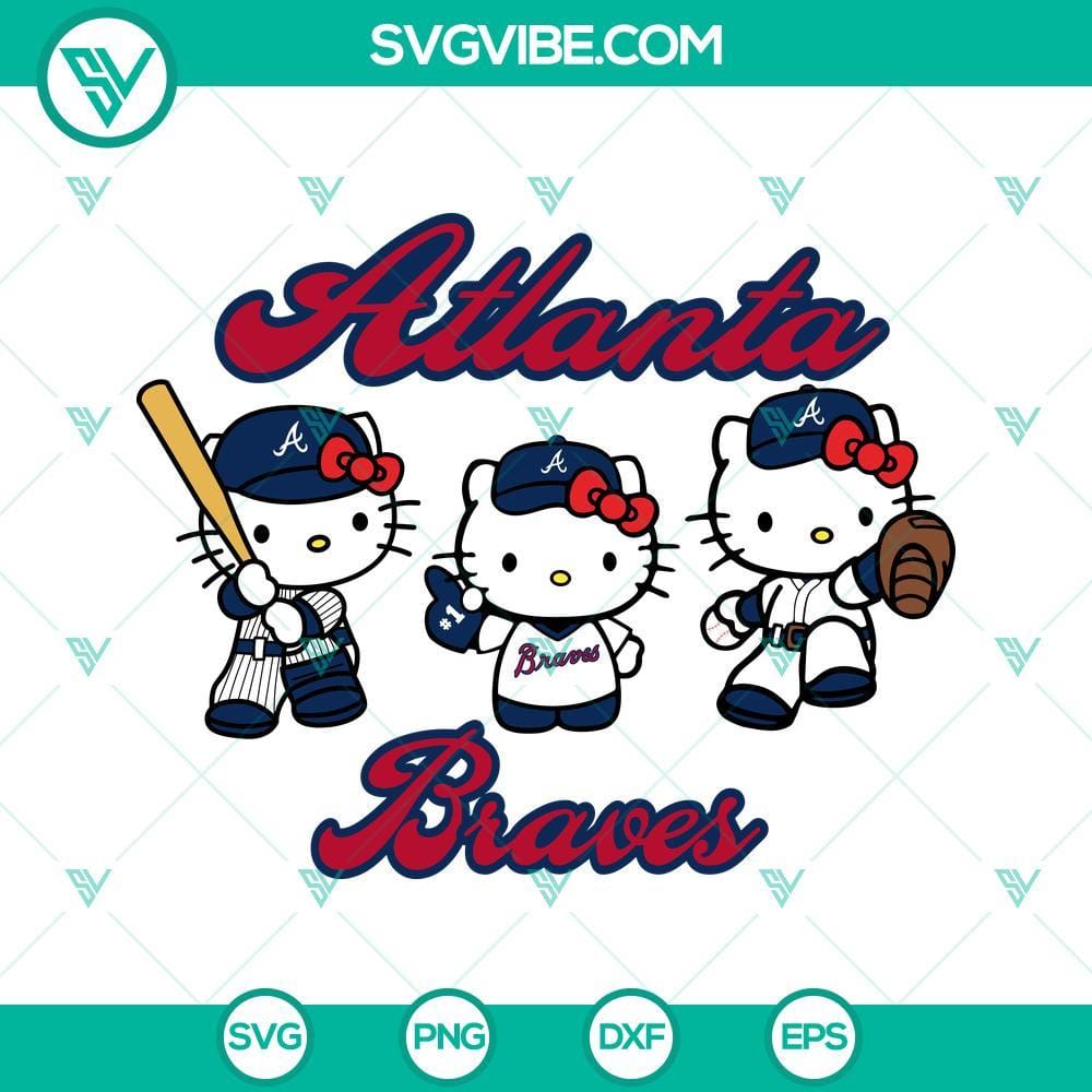 Hello Kitty Atlanta Braves Baseball SVG PNG DXF EPS Hello Kitty Atlanta Braves baseball team logo SVG images in PNG, DXF, and EPS formats for crafting.