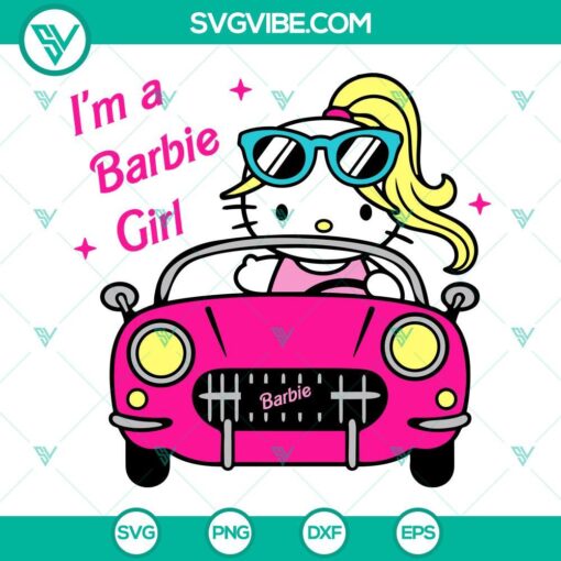 Hello Kitty Barbie Car and I'm a Barbie Girl SVG PNG, cute and colorful design for Hello Kitty and Barbie fans.