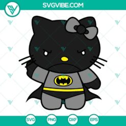 Hello Kitty Batman and Super Hero SVG images, adorable Kawaii Kitty design for digital crafting, instant download.
