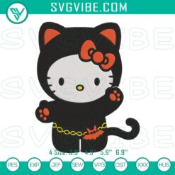 Hello Kitty Black Cat Halloween Embroidery Design featuring an adorable Halloween file, perfect for spooky craft projects.