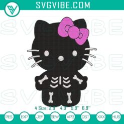 Hello Kitty Black Skeleton Embroidery File, Spooky Embroidery Design