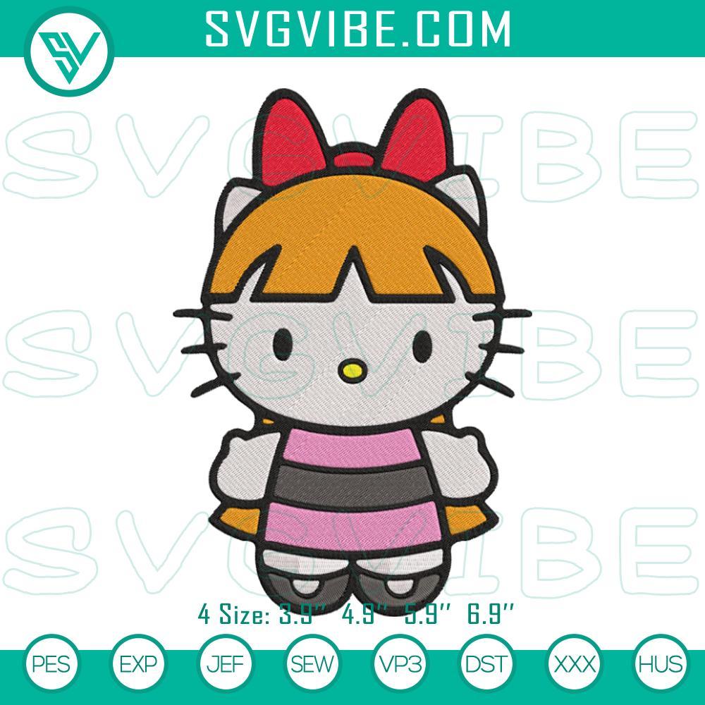 Hello Kitty Blossom Powerpuff Girl Embroidery Design Files Hello Kitty Blossom Powerpuff Girls character embroidery designs for digital files, cute cartoon character art for apparel and crafts.