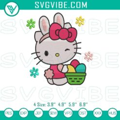 Hello Kitty Bunny Easter Embroidery File, Easter Eggs Embroidery Pattern