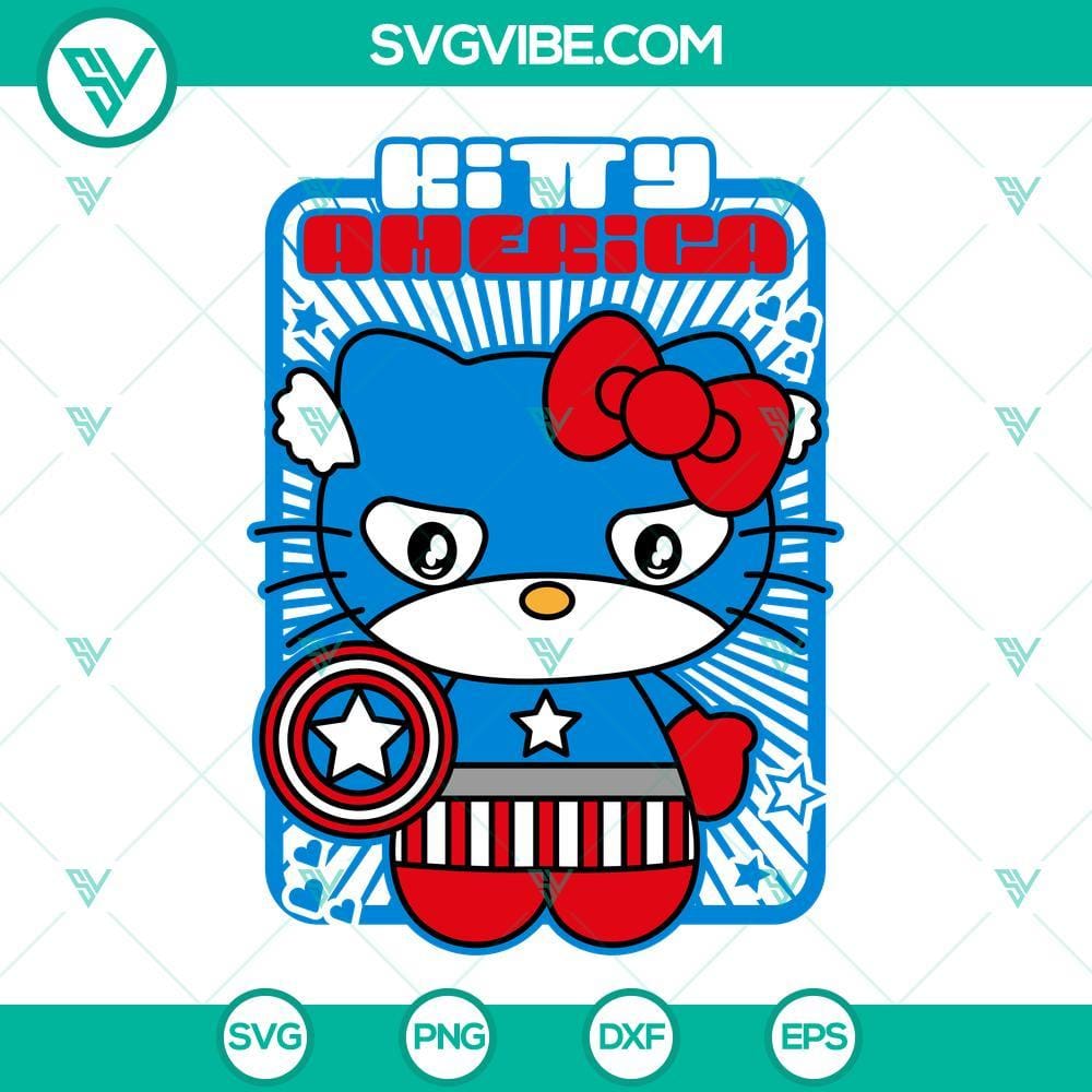 Hello Kitty Captain America SVG, Hello Kitty SVG PNG DXF EPS Hello Kitty Captain America SVG file with PNG, DXF, EPS formats. Cute fusion design for crafting projects.