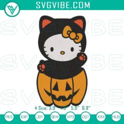 Hello Kitty Cat in Pumpkin Halloween embroidery design, cute and spooky pattern for Halloween crafts.