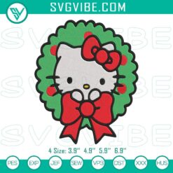 Hello Kitty Christmas Wreath Embroidery File, Xmas Embroidery Pattern