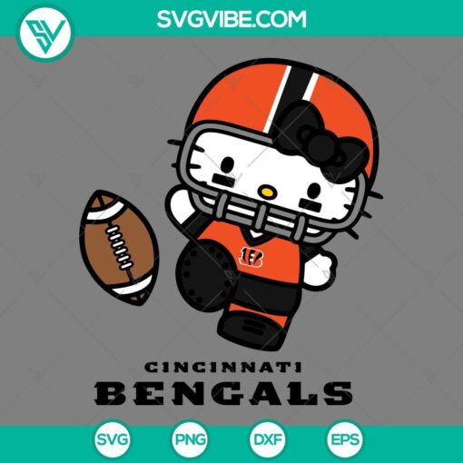Hello Kitty Cincinnati Bengals SVG design with PNG, EPS, and DXF file formats for crafting and digital projects.
