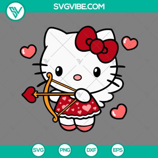 Hello Kitty Cupid SVG with love hearts, ideal for Valentine's Day celebration. Cute Hello Kitty design for love-themed projects.