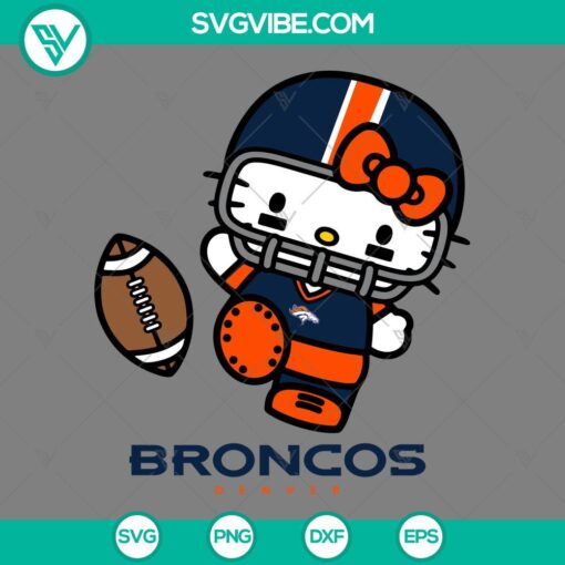 Denver Broncos themed Hello Kitty SVG images in PNG, EPS, and DXF file formats for digital crafting projects.