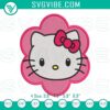 Hello Kitty face flower embroidery design, cute floral digital stitched file for crafts and personal projects.