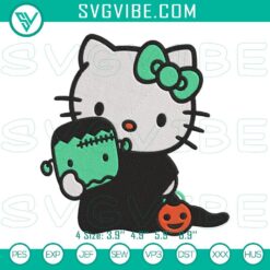 Spooky Hello Kitty Frankenstein Halloween embroidery design with a cute kitty in a scary costume for festive projects.
