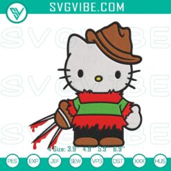 Hello Kitty Freddy Krueger Halloween embroidery designs, horror movie pattern for Halloween enthusiasts.
