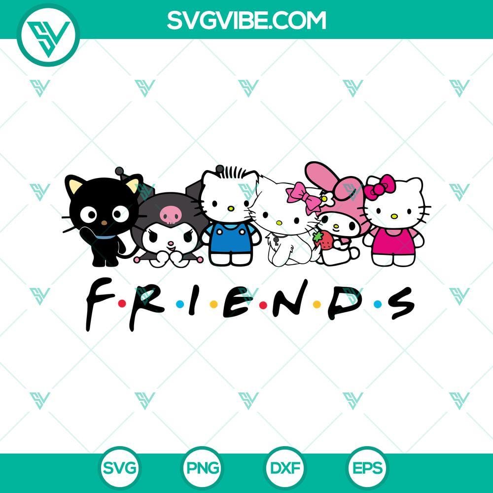 Hello Kitty Friends SVG Image, Keroppi SVG Download, My Melody SVG Files, Kuromi SVG Download, Hello Kitty Friends, Keroppi, My Melody, Kuromi SVGs for download - cute character designs for crafting projects.