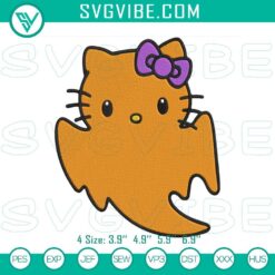 Cute Hello Kitty Ghost Halloween embroidery design for digital pattern, spooky and adorable for crafts.
