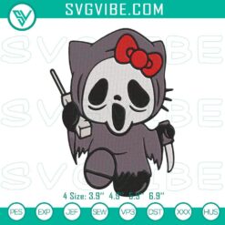 Hello Kitty Ghostface Halloween embroidery design with a horror-themed Sanrio touch in a pes file format for spooky crafting projects.