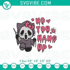 Hello Kitty Ghostface No You Hang Up Embroidery Designs, Halloween theme with spooky cute Hello Kitty. Ideal for Halloween crafts.