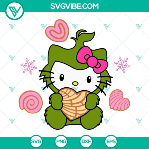 Hello Kitty Grinch Concha Cake SVG - Mexican Christmas design, festive concha Christmas SVG file with Hello Kitty and Grinch characters.