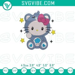 Grumpy Care Bear embroidery design featuring Hello Kitty, perfect for digital crafting projects.