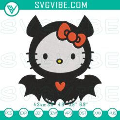 Hello Kitty Halloween bat embroidery design, spooky and cute pattern for download.