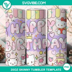 Hello Kitty themed Happy Birthday Cake design on a 20oz Tumbler Wrap PNG File, perfect for birthday celebrations.