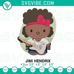Hello Kitty Jimi Hendrix embroidery file showcasing a music-themed design, perfect for crafting projects and fans of both characters.