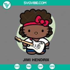 Hello Kitty Jimi Hendrix SVG design for download in PNG, EPS, DXF file formats. Unique cartoon rockstar mashup.