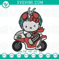 Japanese anime-themed digital embroidery designs featuring Hello Kitty and Kamen Rider characters. Ideal for crafting projects.