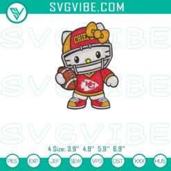 Hello Kitty Kansas City Chiefs embroidery file, featuring KC football design perfect for fans.