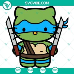 Hello Kitty meets Leonardo from Ninja Turtles in this SVG design. Download Hello Kitty TMNT SVG file instantly for your crafts.