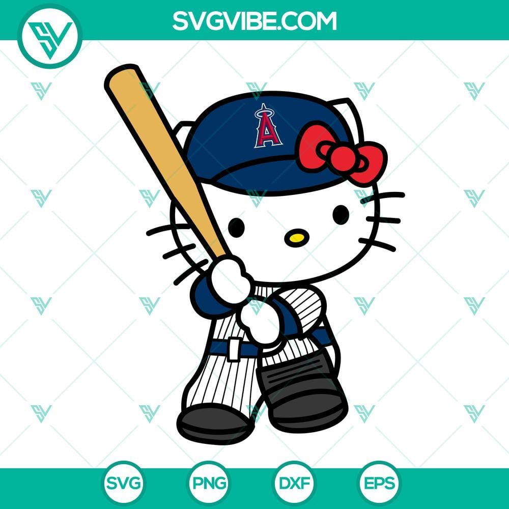 Hello Kitty Los Angeles Angels SVG, Kitty Angels SVG PNG DXF EPS Hello Kitty Los Angeles Angels SVG file for crafting, PNG DXF EPS format. Cute Hello Kitty dressed as an Angels baseball player.