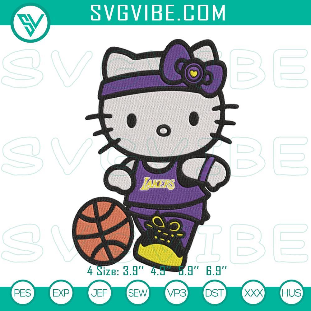 Hello Kitty Los Angeles Lakers Embroidery Design File Hello Kitty Los Angeles Lakers embroidery design, NBA basketball-themed digital file with adorable Hello Kitty in Lakers colors.