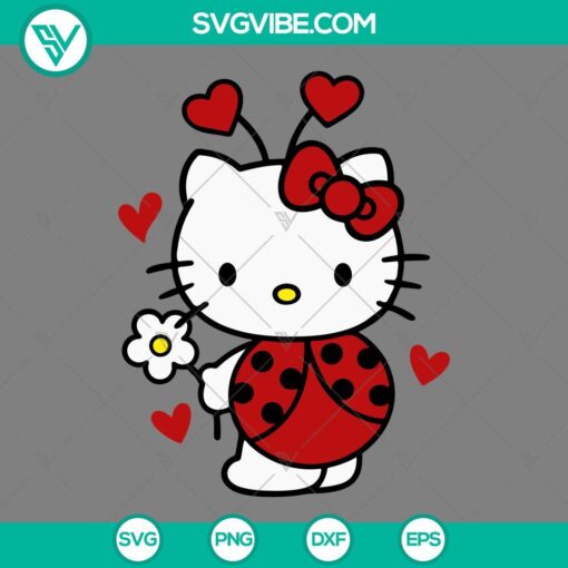 Hello Kitty Love Bug Valentine themed SVG file including PNG, EPS, and DXF formats for download. Perfect for crafting projects.