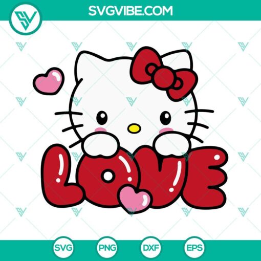Hello Kitty Love SVG file with cute Valentine's Day images in PNG and DXF format for crafting projects.