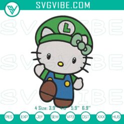 Hello Kitty Luigi embroidery designs, featuring cute Super Mario Luigi character. Fun and adorable digital file for crafting.