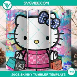 Hello Kitty Luxury Fashion 20oz Tumbler Wrap PNG design with pink bow, floral motifs, and kitty prints on a digital file.