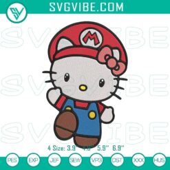 Hello Kitty Mario and Super Mario Bros character embroidery designs, perfect for crafts and apparel.